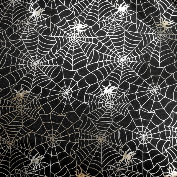 Halloween Fabric Silver Spiders Web